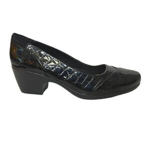 Clarks Emily Alexa Black Patent Leather Croc Embossed Pump